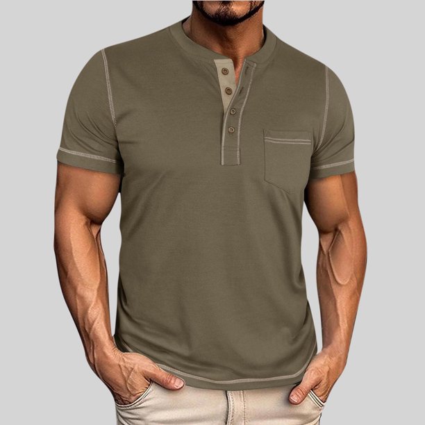 Tops para hombre, blusas y camisas de manga corta con cuello redondo para hombre, blusas casuales de moda para hombre, blusas de manga corta con cuello redondo de color liso, blusa de poliéster para h