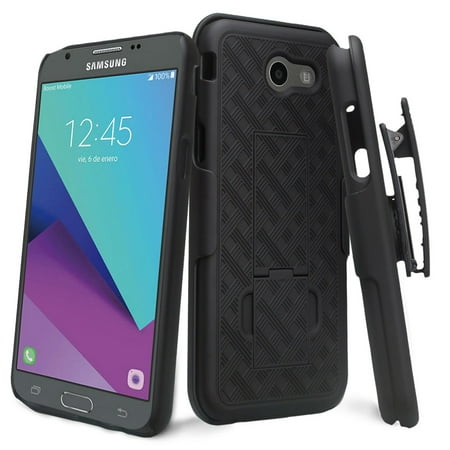 Samsung Galaxy J3 Prime Case, J3 Emerge Case, Sol 2 Case, J3 Eclipse Case, Luna Pro Case, Express Prime 2, SOGA [Holster Combo Series] Slim Hard Armor Defender Protective Case with Belt Clip -