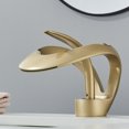 thumbnail image 3 of Brushed Gold Bathroom Basin Faucet Single Hole Single Handle Brass Waterfall Bathroom Faucet, 3 of 11