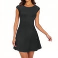 thumbnail image 1 of Mgmyaa A-Line Dress Robe Courte d'Été pour Femmes à Col Rond, Manches 1/4, Couleur Unie, Manches Cap, Robe de Cocktail pour Fête, 1 of 8