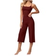 thumbnail image 2 of VBVC Women's 2 Piece Spaghetti Strap Yoga Set , Tank Top and Capri For Women , Ladies' Summer Wide Leg Lounge Outfit, *Wine , Medium, 2 of 9