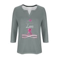 thumbnail image 4 of Timoontee Women's Breast Cancer Awareness T-Shirts in October We Wear Pink Graphic Tees 3/4 Sleeve V Neck Basic Shirt Tops Gray 10, 4 of 4