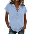 thumbnail image 3 of Craaazy Women's Summer Solid Color Short Sleeve Topss, V Neck Ruffle Trim Casual Shirt, Loose Fit Comfy Blouse for Everyday Outfits Gifts, 3 of 6
