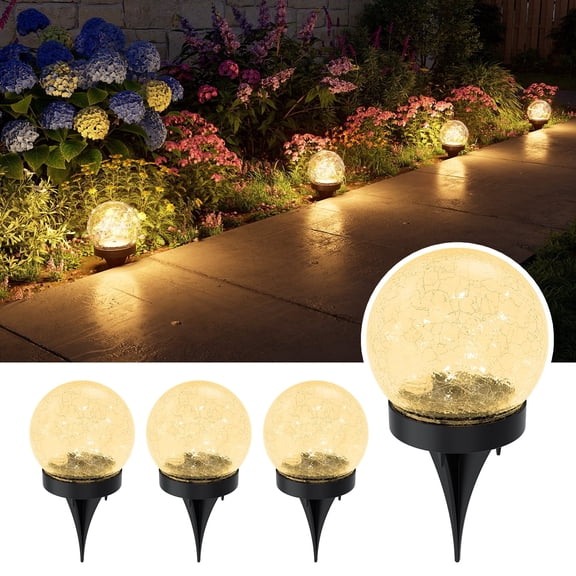 4 Pack Solar Cracked Glass Globe Lights Outdoor Waterproof LED Decorative Table Ball Lamps for Decoration Outside Garden, Patio, Yard, Deck, Pathway