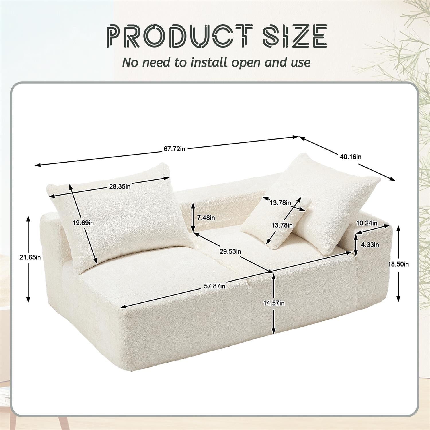 Demi Bonn 67" Premium Fabric Sofa, Cozy 2-Person Couch for Living Room and Office, Comfort Style Lazy Leisure Seat, White