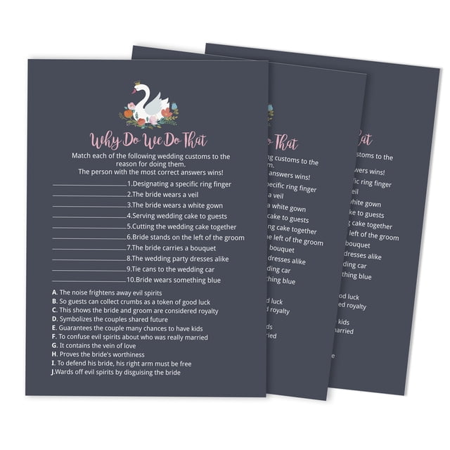 Inkdotpot SwanWhy Do We Do That 50-Pack Bridal Wedding ShowerGameBachelorette Party ActivityGameCards