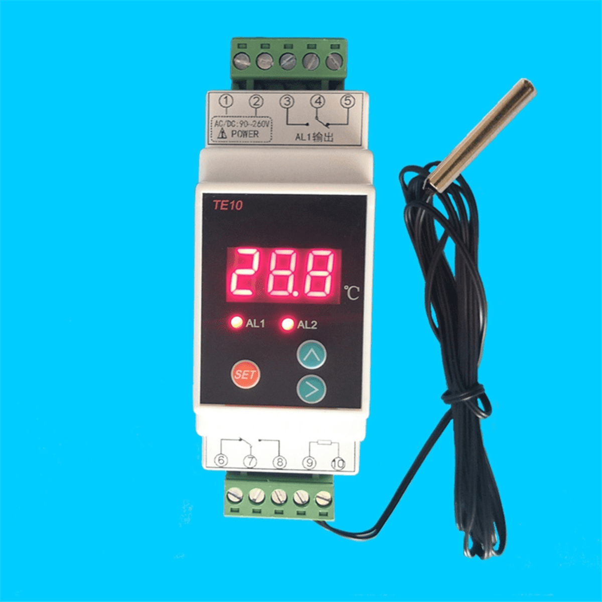 Din Rail Thermostat with -40-110℃ Convenient 2 Way Output Temperature Alarm Controller Output 7A/250VAC