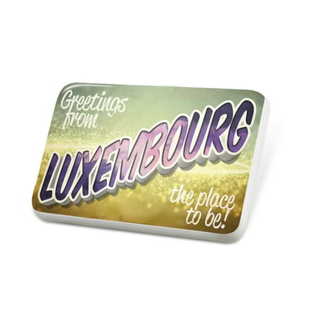 Porcelein Pin Greetings from Luxembourg, Vintage Postcard Lapel Badge – NEONBLOND