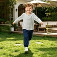 thumbnail image 5 of Zpanxa Boys Summer Outfits Kids Summer Solid Color Sports Long Sleeve Round Neck Two Piece Outfit Navy 7 Years, 5 of 5