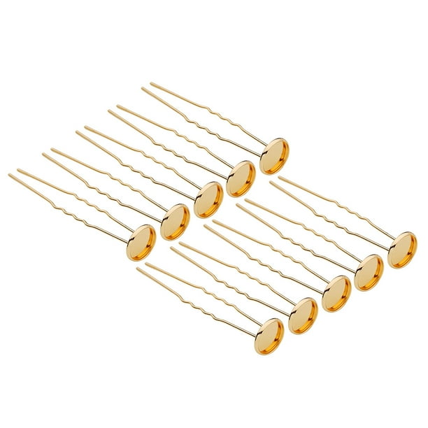 10 Uds Adornos para El Cabello de Novia Horquillas para El Cabello en Forma de U Bases de Bisel Plano en Blanco Configuración de Bricolaje Bandejas de - oro Sunnimix Pinza para el cabello