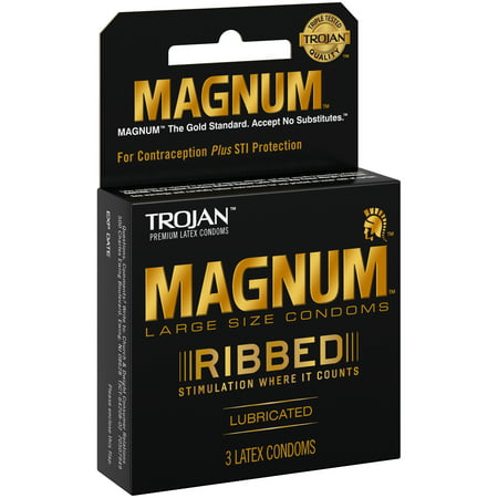 Trojan® Magnum® Ribbed Lubricated Latex Large Size Condoms 3 ct