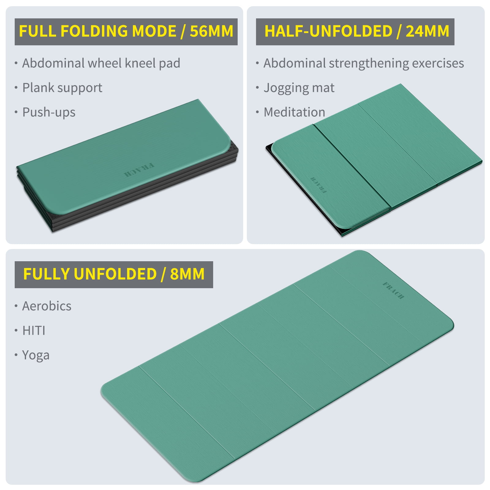 Frach Wide Foldable Yoga Mat - Extra Large 75"x32" Quick-Fold & Versatile Use Non-Slip TPE for Workout & Home Gym (Green+Black)