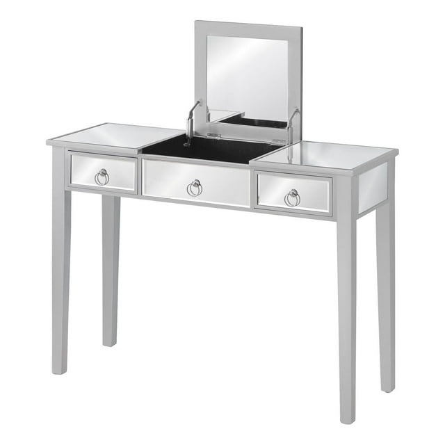 Monarch Specialties Vanity, Desk, Makeup Table, Organizer, Dressing Table, Bedroom, Mirror, Grey, Clear, Transitional