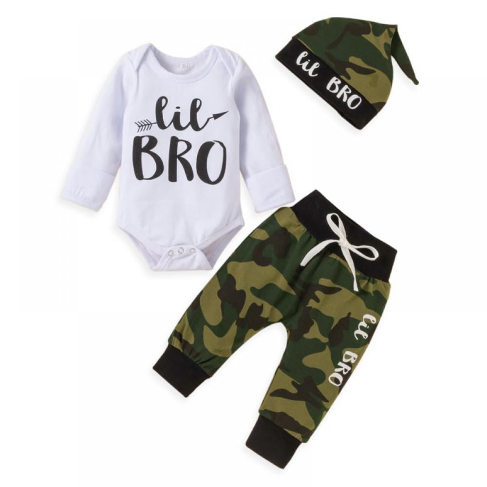 Mamas Baby Boys 3PCS Camo Outfit Set Romper Camouflage Short Pants with Hat