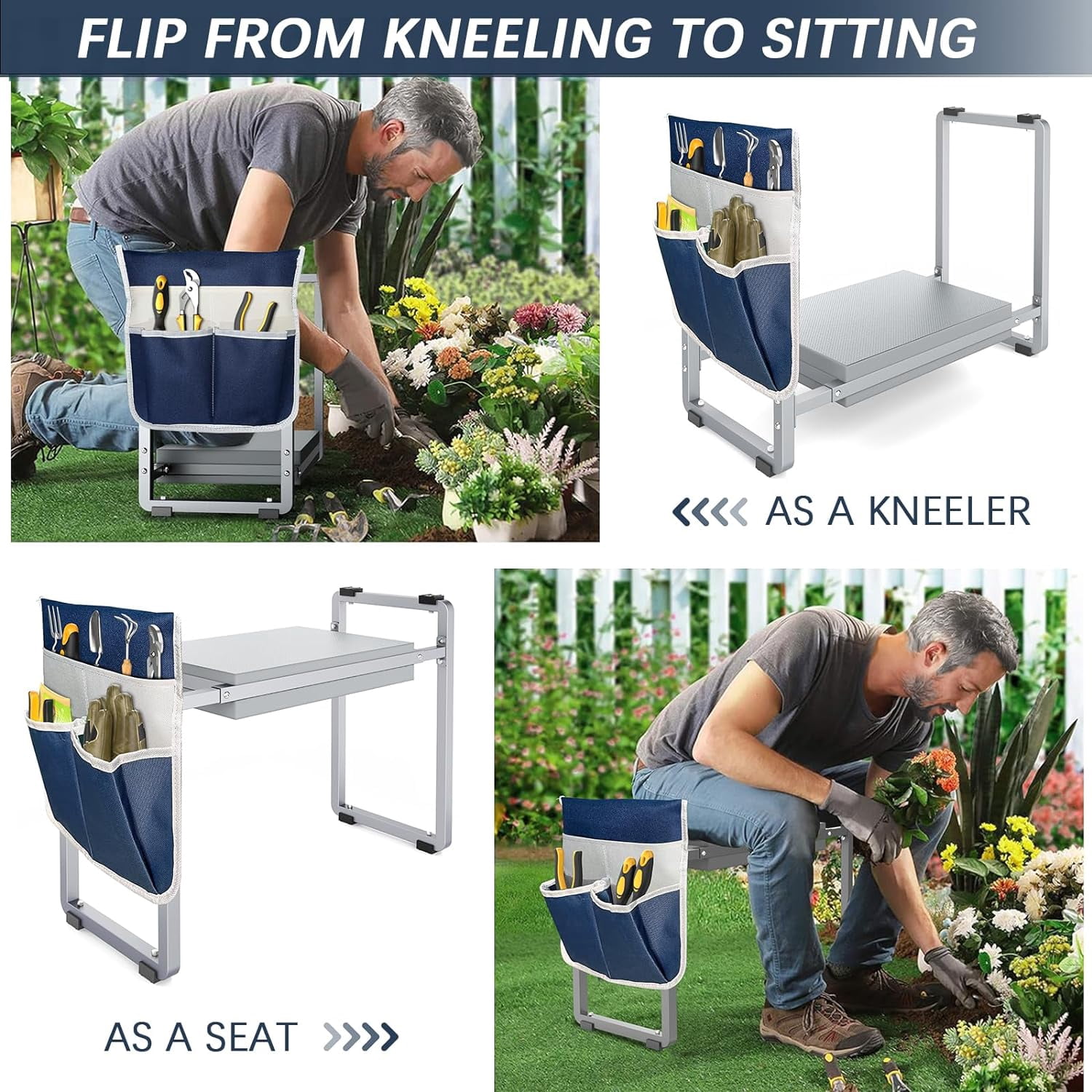Garden Kneeler and Seat, 10.2" Wider Heavy Duty Thick Gardening Bench for Kneeling and Seat - Multifunctional Kneeler Bench, Gardening Gifts for Women, Seniors Grandparents, Gray