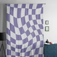 thumbnail image 5 of Purple White Checkered Semi Sheer Curtains Drapes for Living Room, Bedroom, French Doors Window 45 Inches Long, Modern Irregular Geometric Rod Pocket Chiffon Curtain Drapery Voile Draperies Panel, 5 of 6