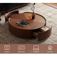 thumbnail image 3 of GUCOGUKA 39.3" Round Wood Coffee Table with Storage Drawers, Solid Wood Veneer Mid-Century Modern Fully Assembled for Living Room Office, Walnut, 3 of 17