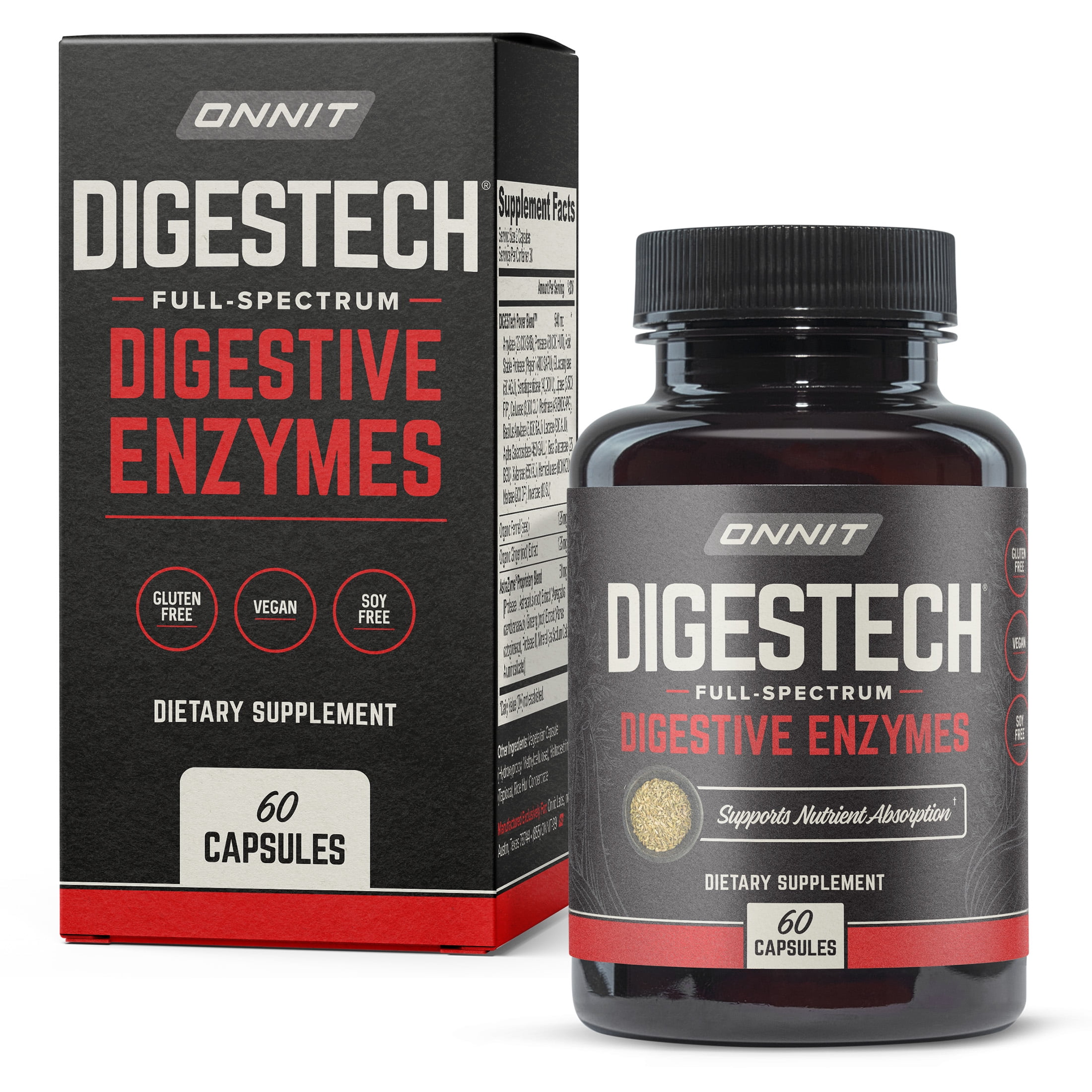 Onnit DIGESTech Full-Spectrum Digestive Enzymes Dietary Supplement, 60 Ct