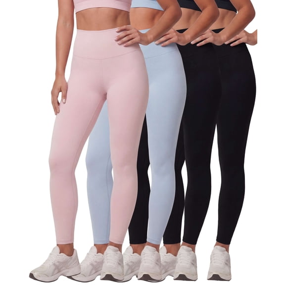 Real Essentials 4 Pack: Women's Workout Athletic Leggings Yoga Pants Tummy Control High Waisted Running Gym Pilates Soft