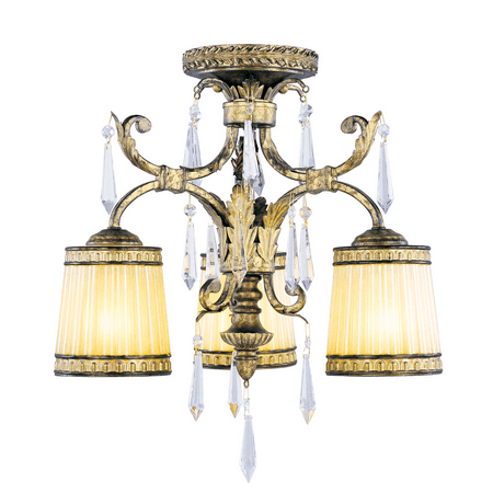 

Vintage Gold Leaf Tone Finish Semi Flush Gold Material Medium 20 Long 3 Light Fixture