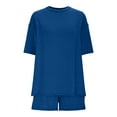 thumbnail image 5 of Viluyesy Round Neck T-Shirt and Shorts Set for Womens Solid Color Tops Elastic Waist Short Pants Tight Shirt and Shorts Sets Two PC Blue Size S, 5 of 8