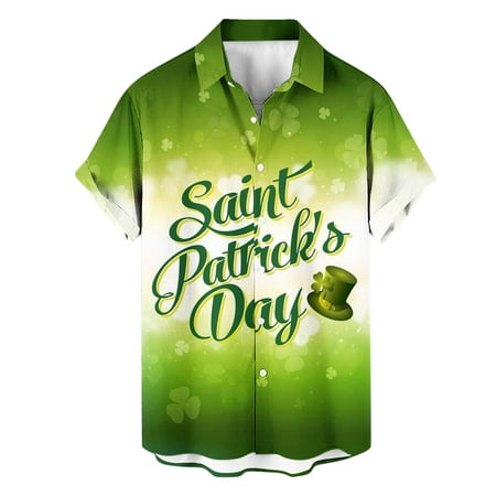 Deals Of The Day Lightning Deals Today Prime JinYiQing Mens St. Patrick's day Shirts Green Printed Short Sleeve Button Down Shirt 2024 Crew Neck TShirts Comfort Shirt Tops