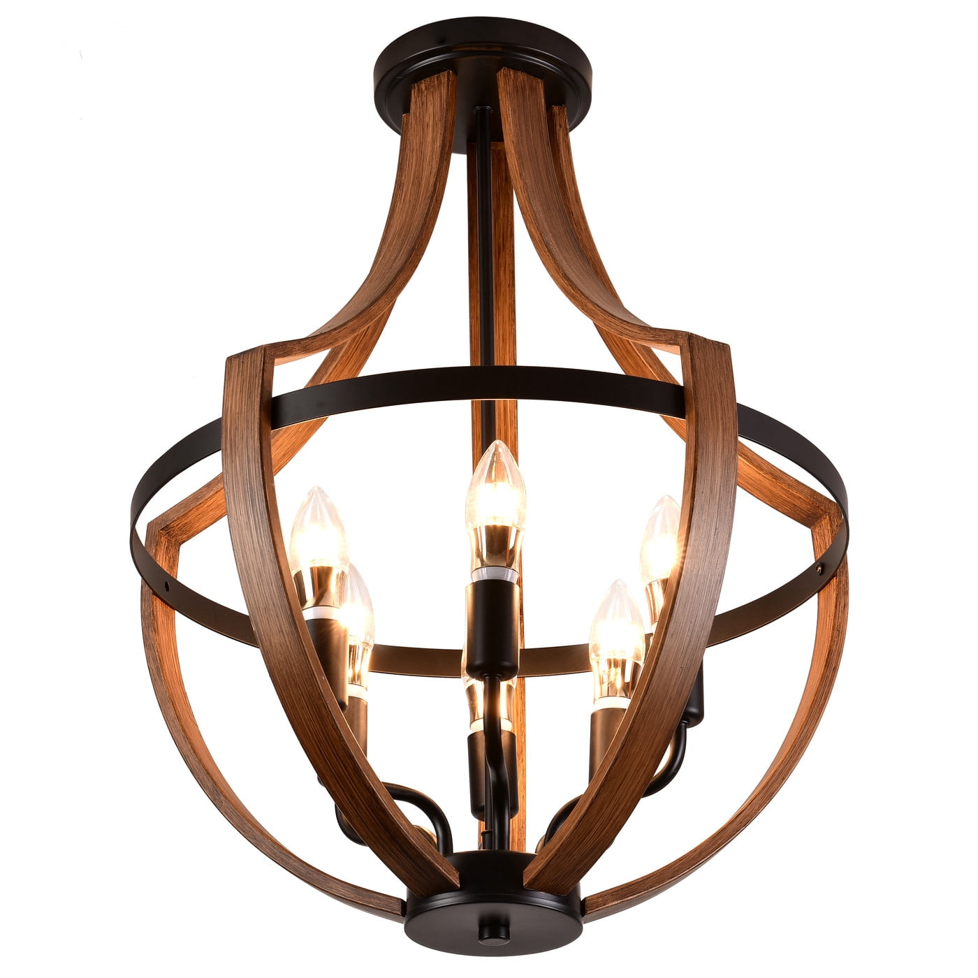 Aiwen Industrial Wood Grain Pendant Light 6 Lights Farmhouse Ceiling Lamp Fixture