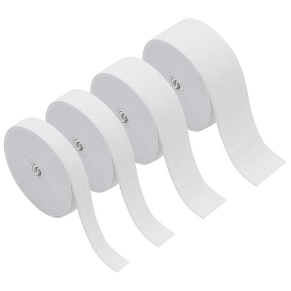 SPOKKI Pack of 4 White Elastic Bands (30 Yard), Width 15 mm, 20 mm, 30 mm, 40 mm, Sewing Elastic Strap for Household, White Fabrics for Sewing