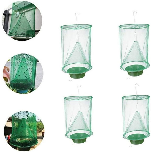 4 Pack Ranch Fly Traps Outdoor, Hanging Stable Fly Trap, Horse Fly Traps, Reusable Fly Killer Cage, Fly Catcher Bag with Fly Bait, Fly Repellent for Outdoor and Indoor