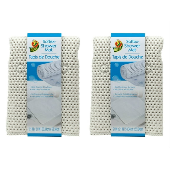 Duck Brand 285154 Softex Shower Mat, Machine Washable, 21 x 21 Inches, White, 2 Pack