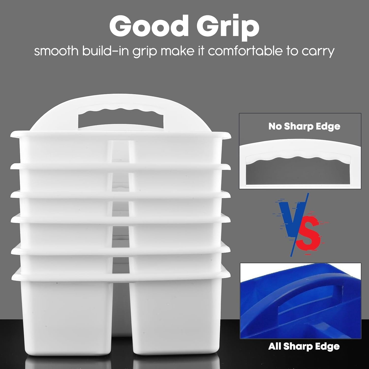 Plastic Classroom Caddy Organizer with Handle, 6-Pack 3 Compartments, Teacher Supply Storage Caddy for Classroom Organization, Table, Desk, Office, Craft Art - White