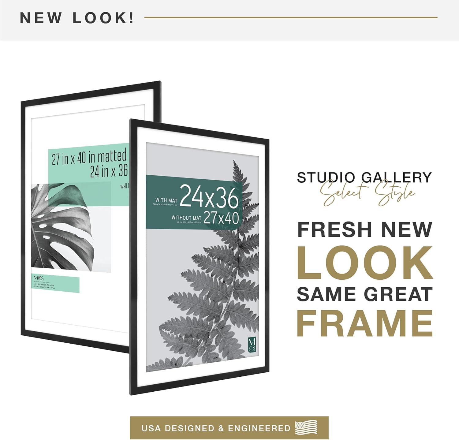 MCS Studio Gallery 27x40 Matted to 24x36 Poster Frame Black Woodgrain, Vertical & Horizontal Wall Hanging Large Picture Frame for Photos, Posters & Art Prints (1-Pack)