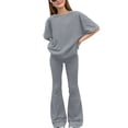 thumbnail image 1 of Zpanxa Girls Sets Solid Color Short Sleeve Crew Neck Top with Long Pants 2 Piece Casual Outfit 9-10 Years, 1 of 6