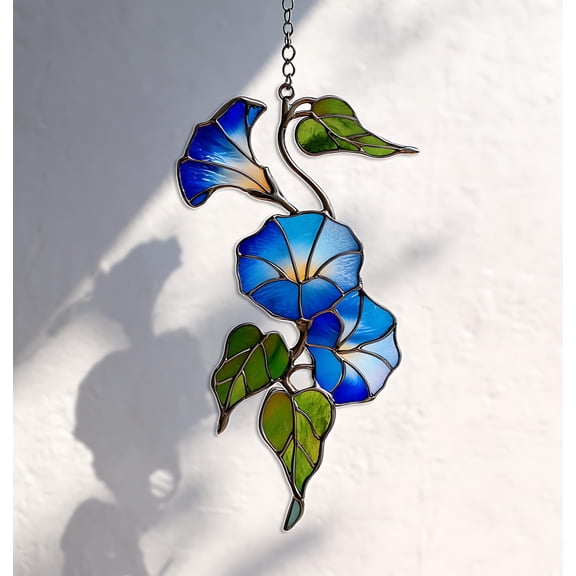 Blue Morning Glory Floral Acrylic Suncatcher Boho Window Hanging