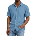 thumbnail image 6 of YLSDY Men's Linen-Blend Short Sleeve Shirt, Casual Retro Style with Dual Chest Pockets & Button-Down Closure, Relaxed Fit for Everyday Wear Light Blue XL, 6 of 8