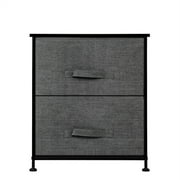 2 Drawers -Night Stand, End Table Storage Tower - Sturdy Steel Frame, Wood Top, Easy Pull Fabric Bins -Grey