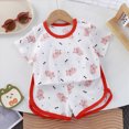 thumbnail image 2 of KPOPLK Baby Girl Boy Summer Outfits 2 Piece Toddler Clothes Trendy Print Short Sleeve Cotton T-Shirt and Pull on Shorts Sets Size 3-6 Months,Red, 2 of 4
