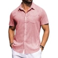 thumbnail image 2 of DDAPJ pyju Mens Linen Shirt Striped Print Button Down Shirts Short Sleeve Casual Summer Shirt Beach Vacation Tops Red S, 2 of 6