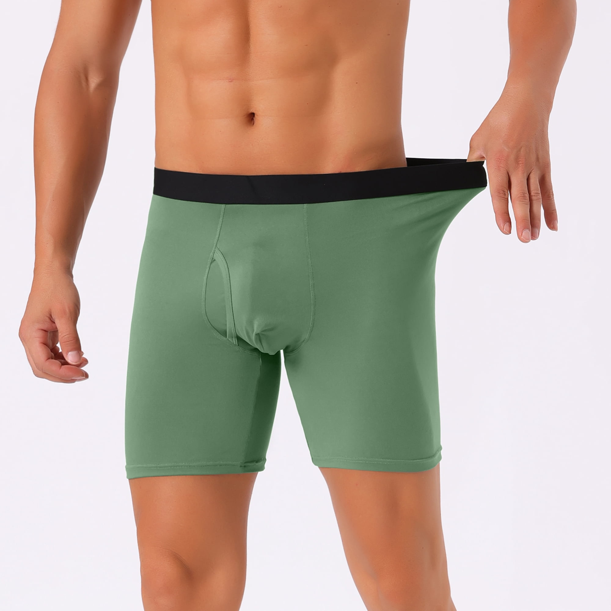 DARING DIVA Men's Lightweight Solid Color Soft Stretch Open-fly Boxer Briefs 34 Green