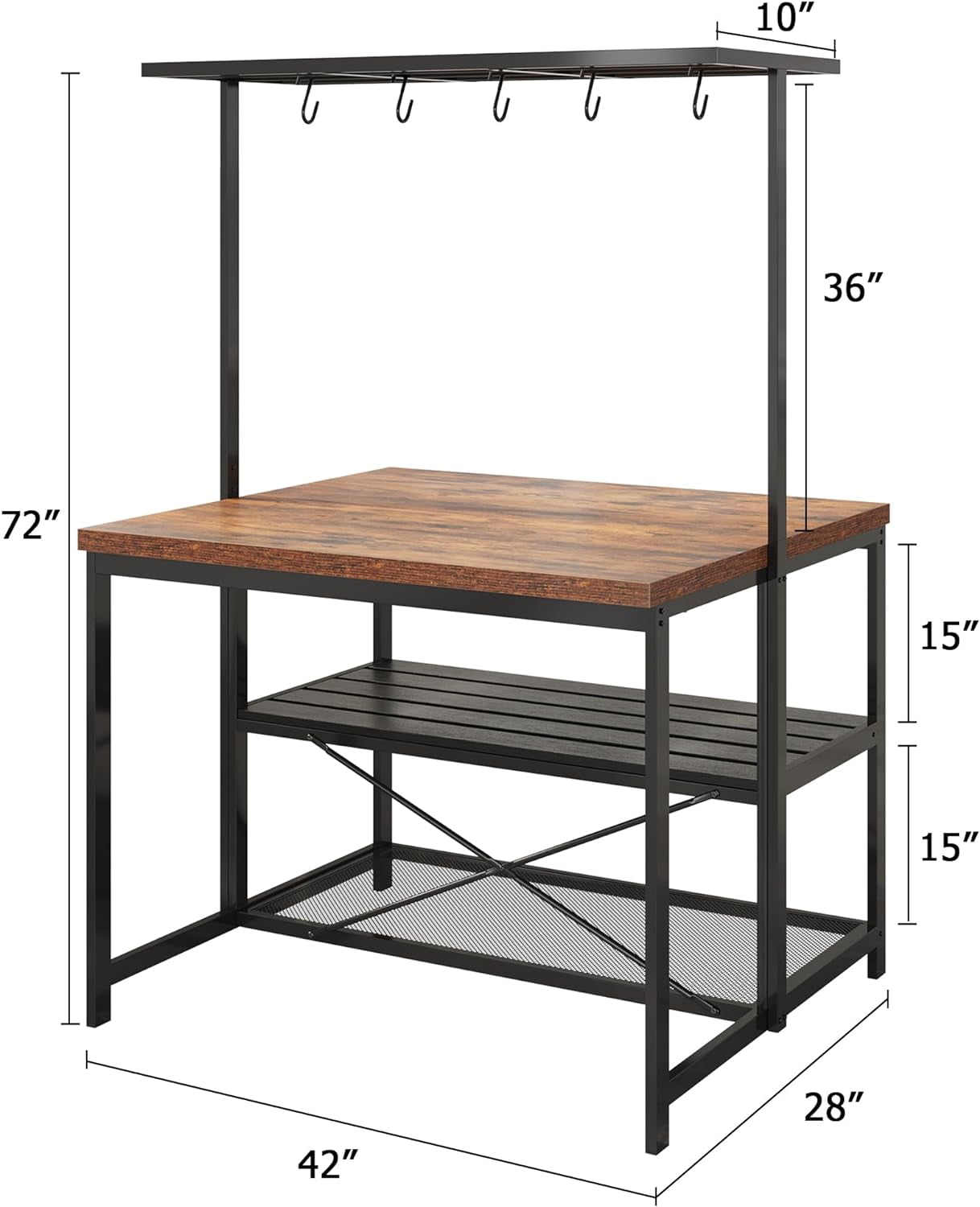 Trilenars 42inch Kitchen Island with Storage & Seating - 3-Tier Bakers Rack,Microwave Stand with 5 Hooks and 5 Rack,Multi-Function Island Table for Small Spaces,Retro color top plate