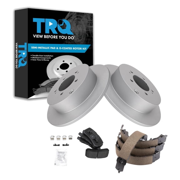 TRQ Rear Brake Pad & Rotor Kit Brake Pads Brake Rotor Parking Brake Shoe Set Semi-Metallic Fits Select 2008-2011 Mitsubishi Outlander