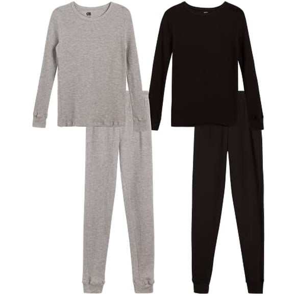 Only Boys Ensemble de sous-Vêtements Thermiques - 4 Pcs Haut en Tricot Gaufré et Long Johns 2T-16, Taille 2T, Gris Chiné Noir
