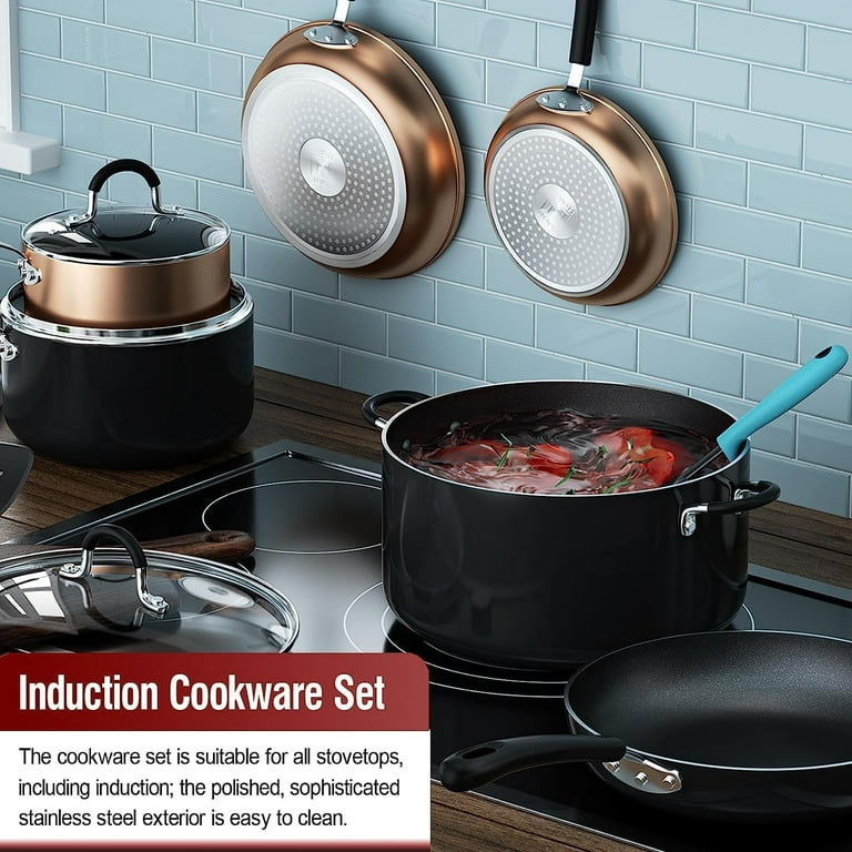 Cook N Home 02683 3 Pieces Frying Saute Pan Set with Non-stick Coating and Induction  Compatible bottom, 8/10/12, Black 