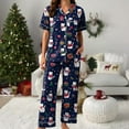 thumbnail image 4 of Drie Womens Pajamas Set Christmas Santa Pajama Set Women's Short Sleeve Sleepwear Soft Loungewear Two Piece Button Down Pjs Lounge Set Navy,S, 4 of 5