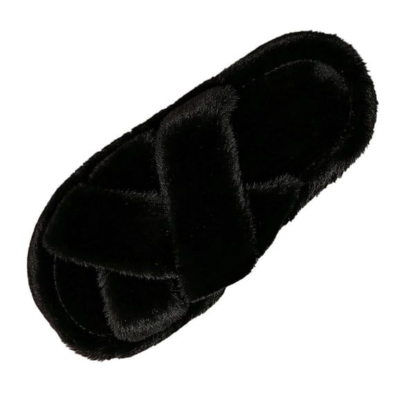 Xfvqtps Women Winter Crisscross Open Toe Faux Fur Slide Slippers Soft Plush House Slippers Non Slip Flat Indoor Shoes