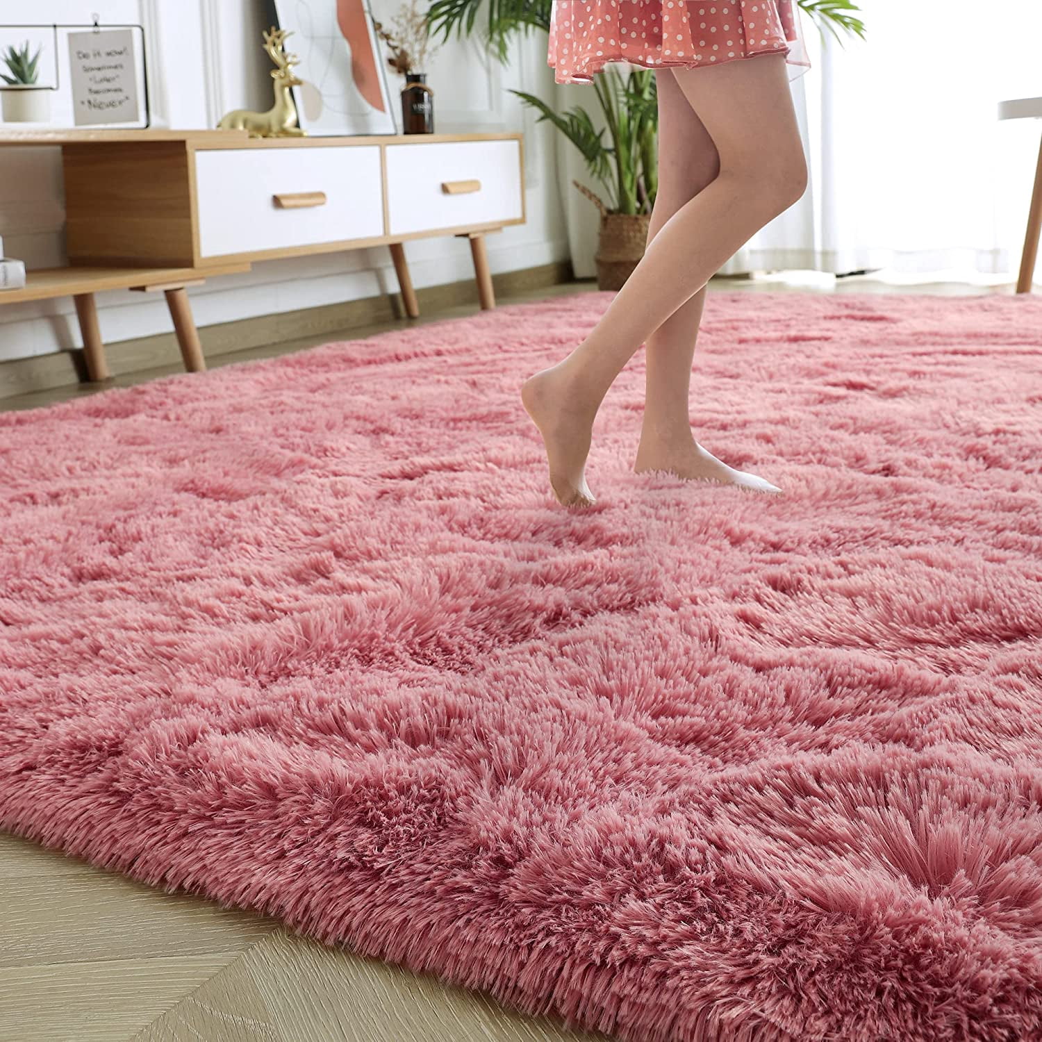 TWINNIS Soft Indoor Fluffy Area Rugs Shaggy Floor Carpets for Living Room Bedroom Nursery Room ,6'x9',Blush