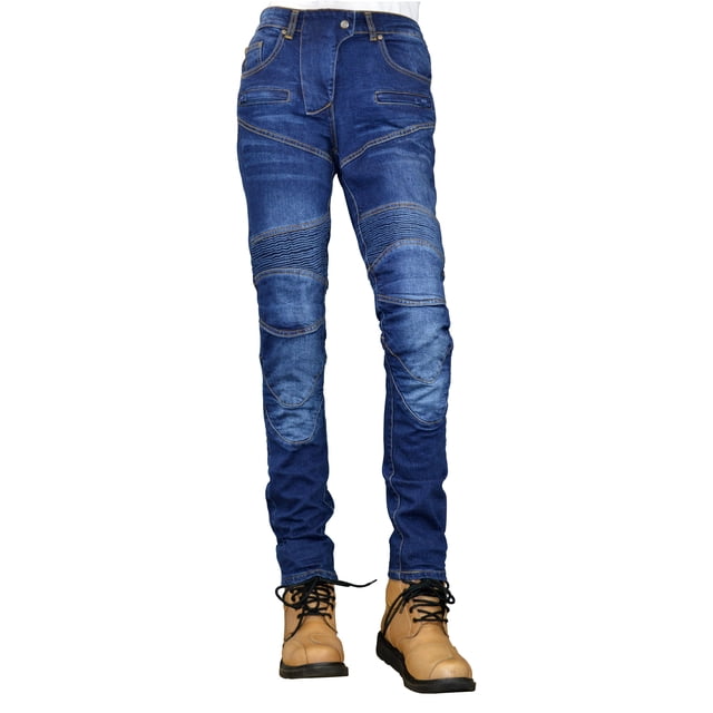 Skylinewears Jeans de Protection pour Femmes avec Doublure en Aramide et Coussinets, Bleu, W30-L29