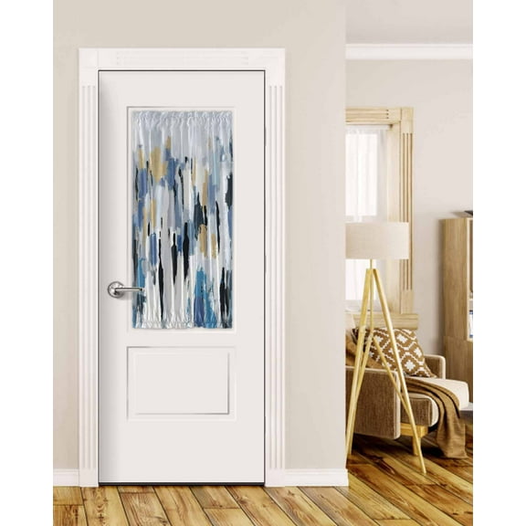 Abstract Blue Gold Blackout Curtains French Door Curtains for Door Window, Modern Oil Painting Art Privacy Drapery for Patio/Sidelight Doors, 1 Panel with Tieback, 25 x 40 Inches