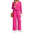 thumbnail image 2 of Fantaslook Plus Size Two Piece Sets for Women Fall Outfits Long Sleeve Tops Wide Leg Pants Lounge Matching Sets Vacation Travel Outfits, 2 of 7