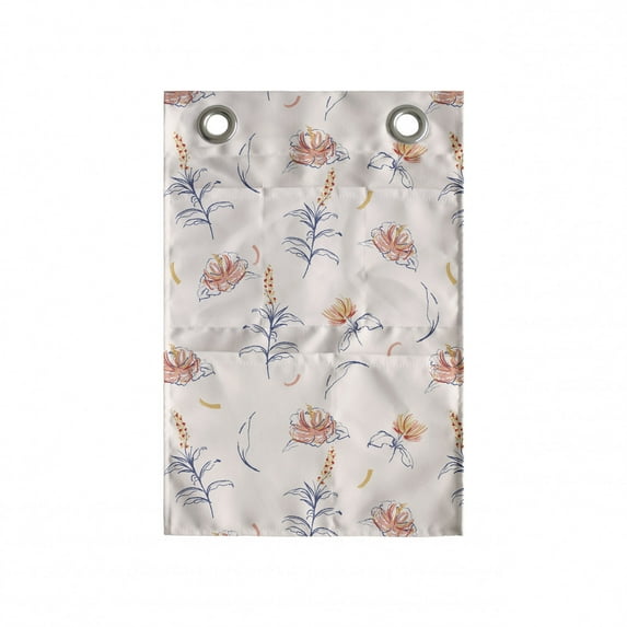 Floral Hanging Pocket Organizer, Pastel Blossoming Rose Flower on Muted Background Print, Printed Polyester Storage Bag with Pockets, 14" x 20", Pale Pink Multicolor